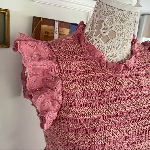 SEA NEW YORK Ingrid Smocked Ruffle Eyelet Midi Dress Sz 10 - Picture 4 of 10